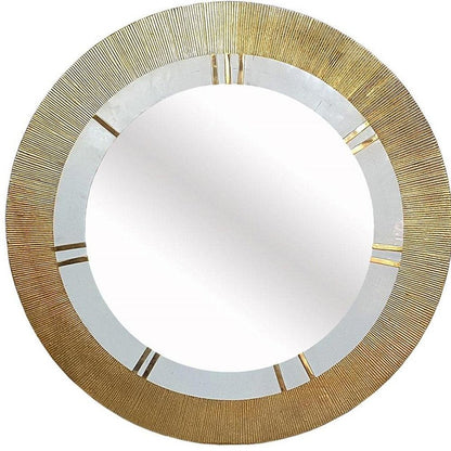 36" Gold and White Round Aluminum Ribbed Edge Framed Accent Mirror HomeRoots