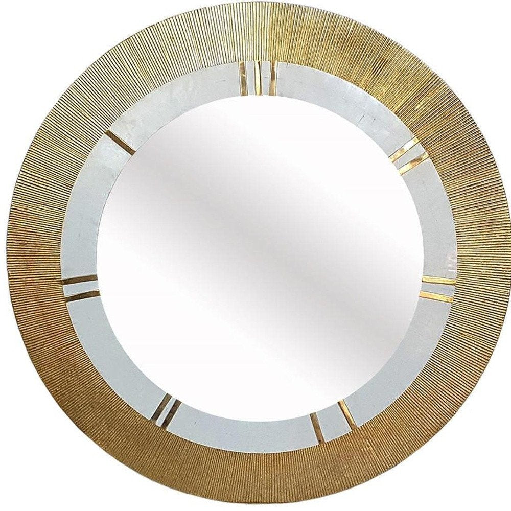 36" Gold and White Round Aluminum Ribbed Edge Framed Accent Mirror — view 3