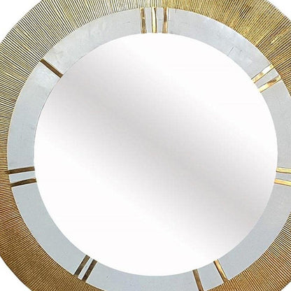 36" Gold and White Round Aluminum Ribbed Edge Framed Accent Mirror HomeRoots