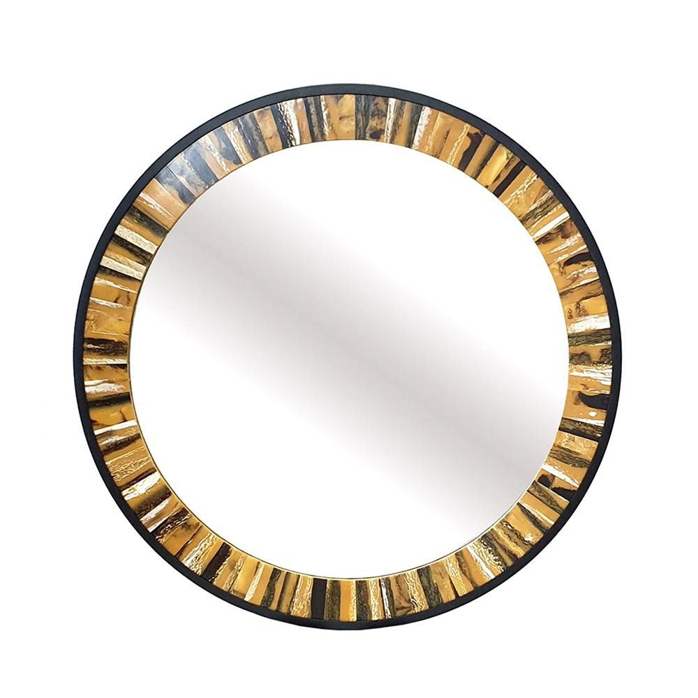 32" Brown and Black Faux Stone Round Framed Accent Mirror HomeRoots