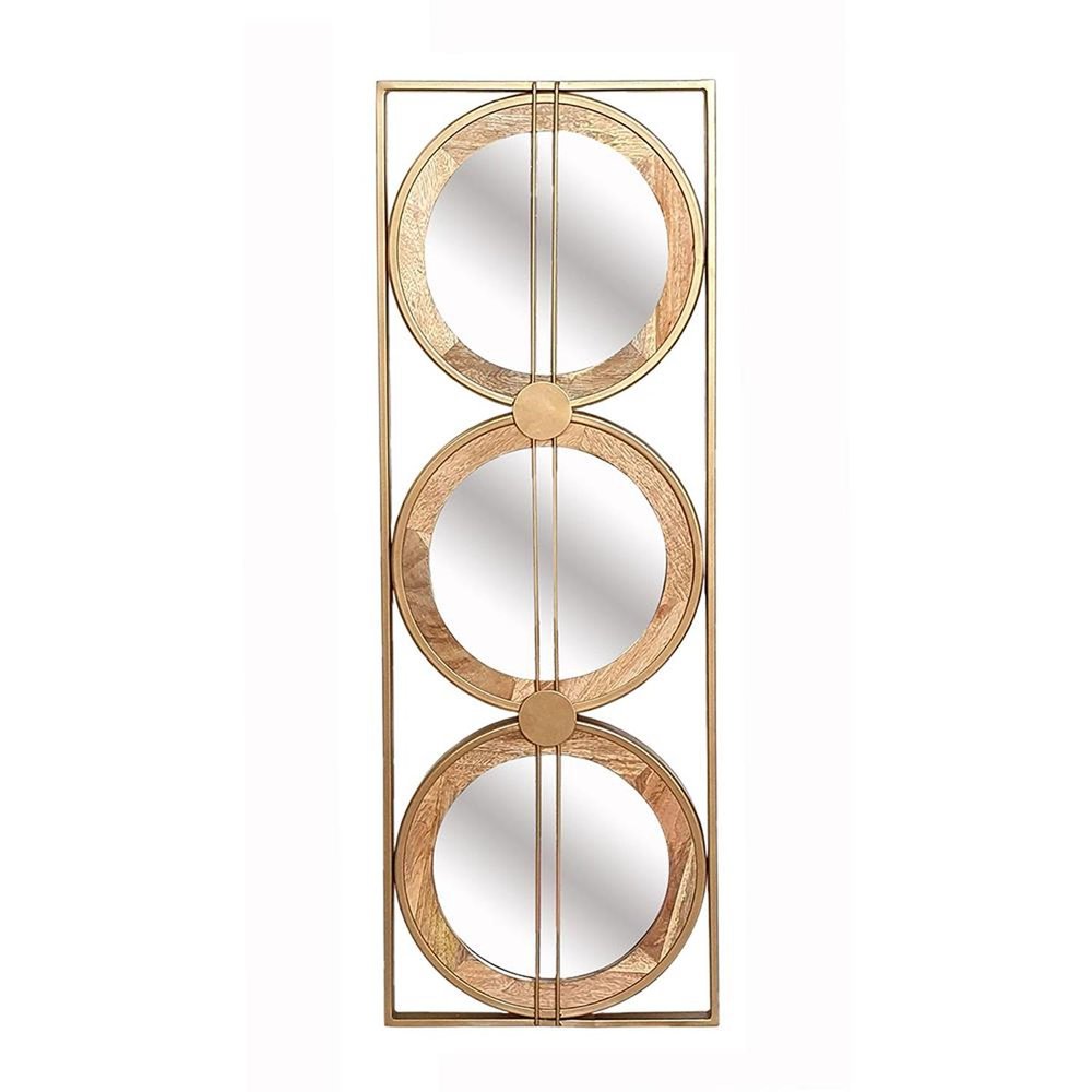 14" Brown and Gold Aluminum and Wood Geometric Framed Accent Mirror HomeRoots