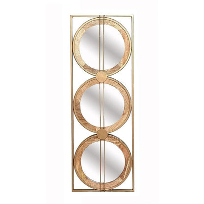 14" Brown and Gold Aluminum and Wood Geometric Framed Accent Mirror HomeRoots
