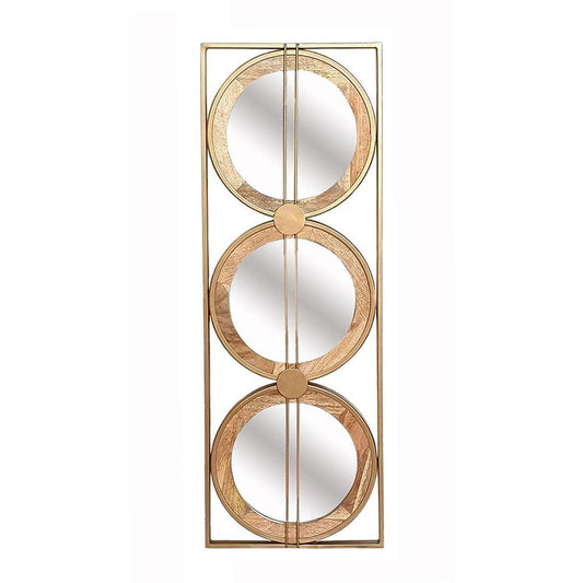 14" Brown and Gold Aluminum and Wood Geometric Framed Accent Mirror HomeRoots