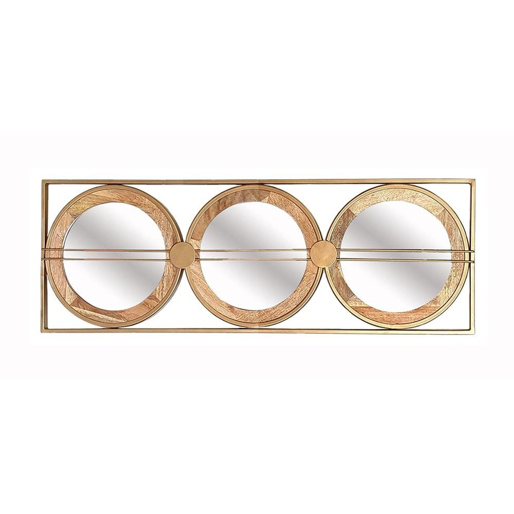 14" Brown and Gold Aluminum and Wood Geometric Framed Accent Mirror HomeRoots