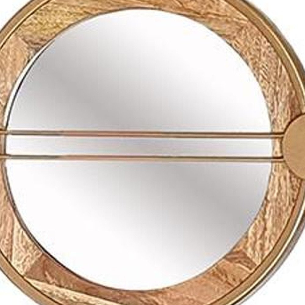 14" Brown and Gold Aluminum and Wood Geometric Framed Accent Mirror HomeRoots