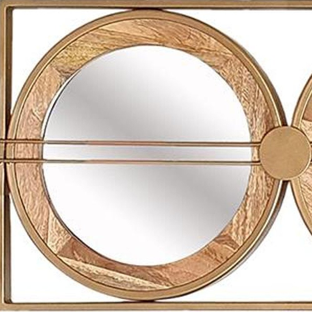 14" Brown and Gold Aluminum and Wood Geometric Framed Accent Mirror HomeRoots