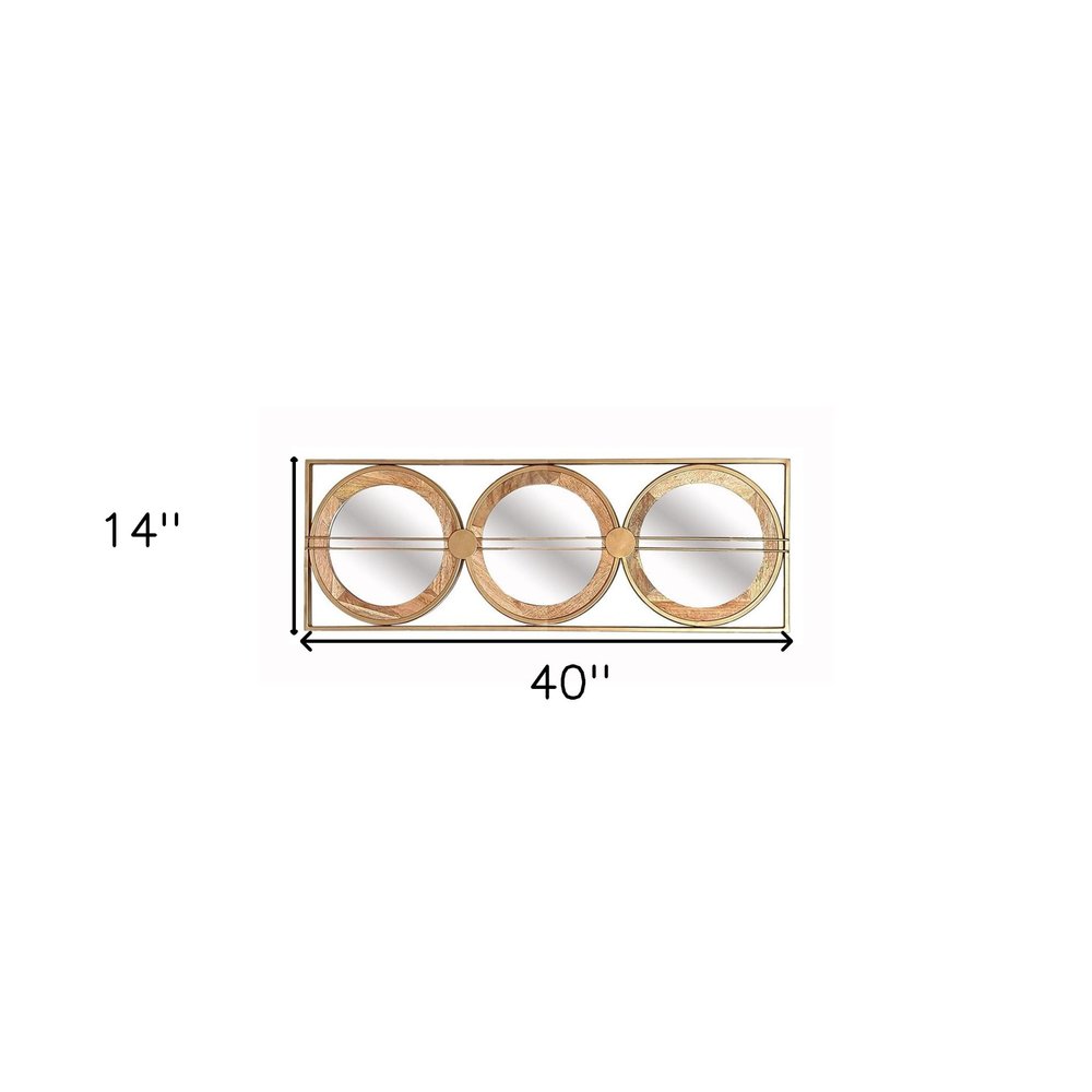 14" Brown and Gold Aluminum and Wood Geometric Framed Accent Mirror HomeRoots