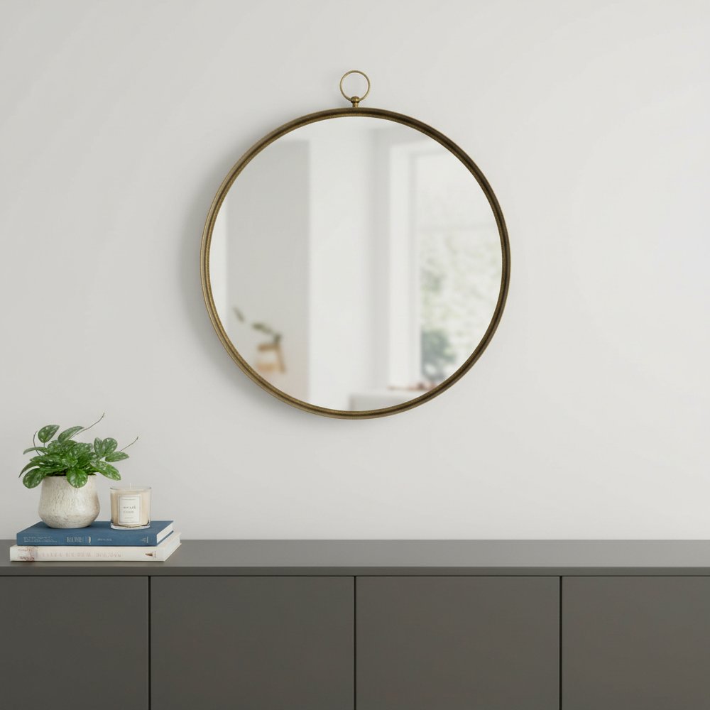 28" Gold Round Iron Framed Accent Mirror HomeRoots