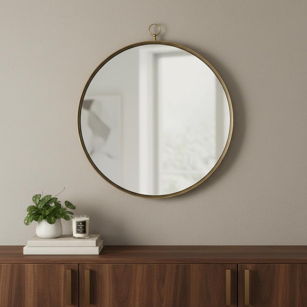 34" Gold Round Iron Framed Accent Mirror HomeRoots