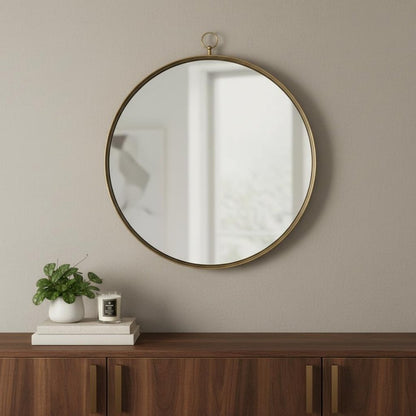 34" Gold Round Iron Framed Accent Mirror HomeRoots