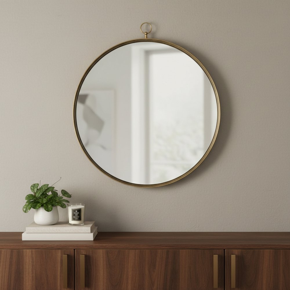 34" Gold Round Iron Framed Accent Mirror HomeRoots