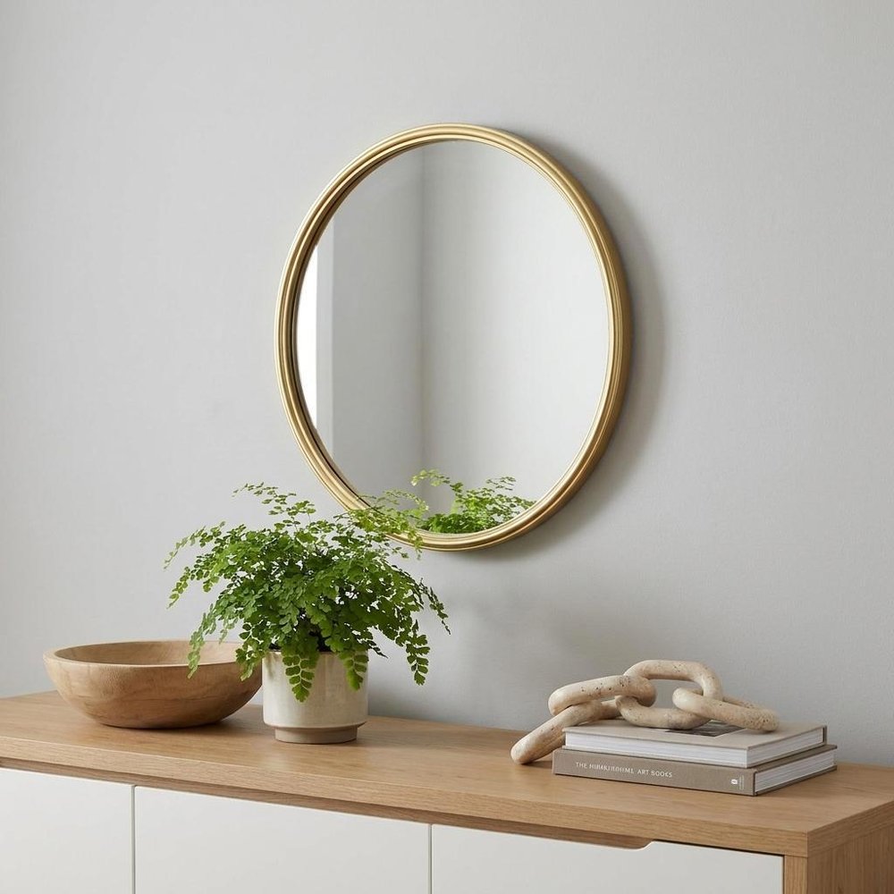 15" Gold Round Iron Textured Framed Accent Mirror HomeRoots