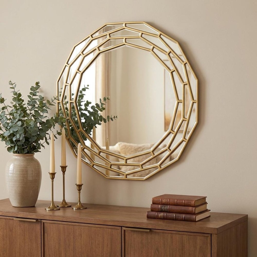 35" Gold Round Framed Accent Mirror HomeRoots