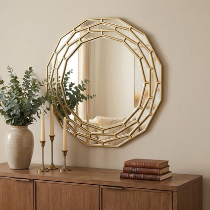 35" Gold Round Framed Accent Mirror HomeRoots