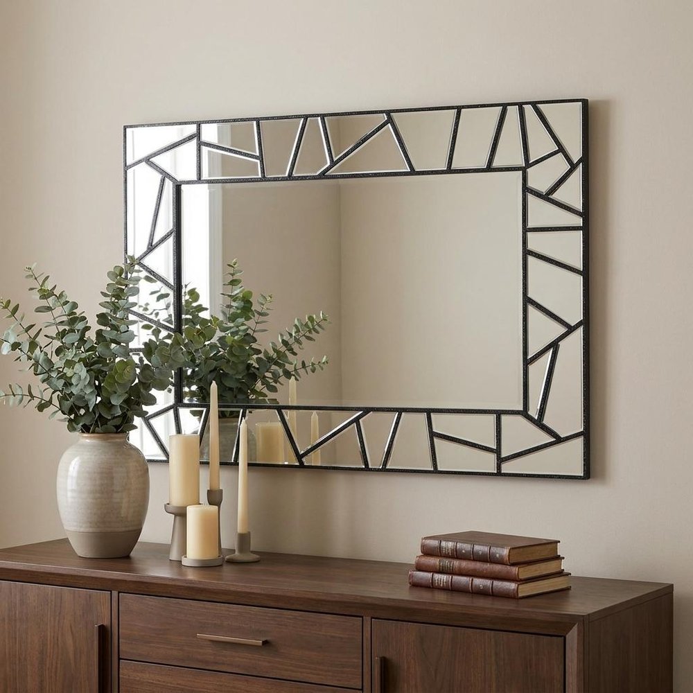 28" Black Metal And Glass Mosaic Framed Accent Mirror HomeRoots