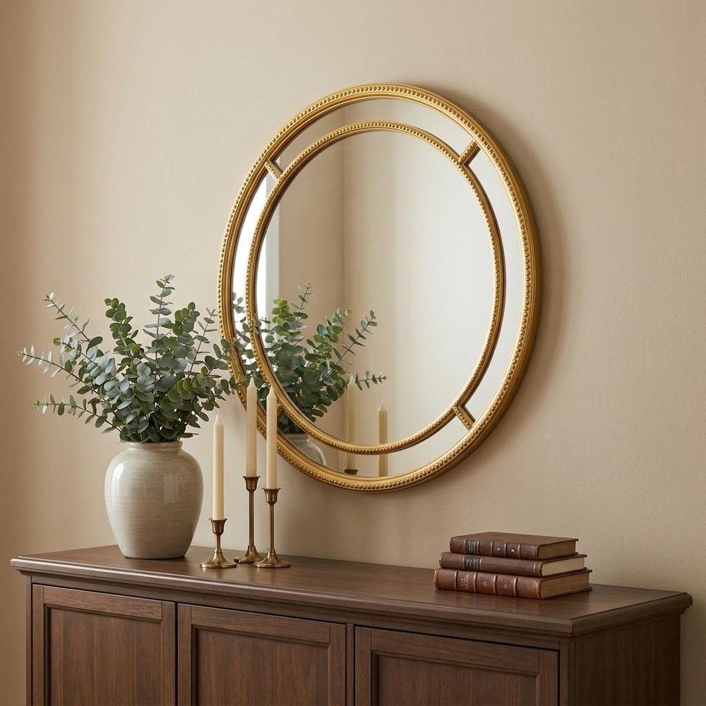 35" Gold Geo Dot Round Double Frame Accent Mirror HomeRoots