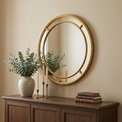 35" Gold Geo Dot Round Double Frame Accent Mirror HomeRoots