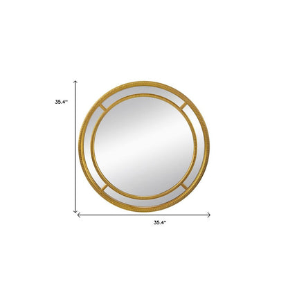 35" Gold Geo Dot Round Double Frame Accent Mirror HomeRoots