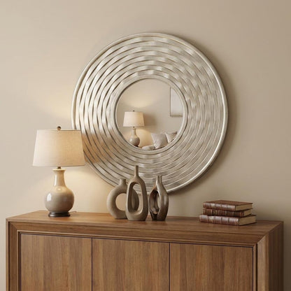 31" Silver Round Dimensional Thick Frame Accent Mirror HomeRoots