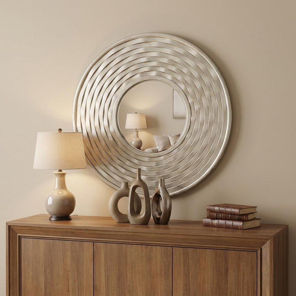 31" Silver Round Dimensional Thick Frame Accent Mirror HomeRoots