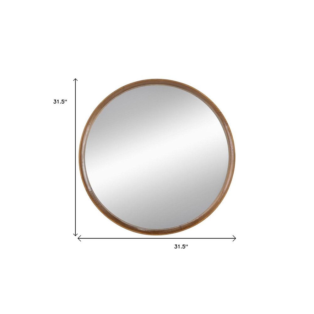 32" Brown Round Wood Framed Accent Mirror HomeRoots