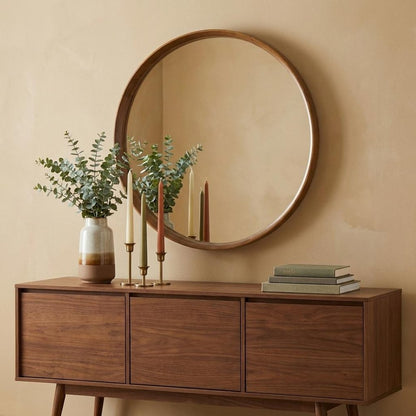 32" Brown Round Wood Framed Accent Mirror HomeRoots