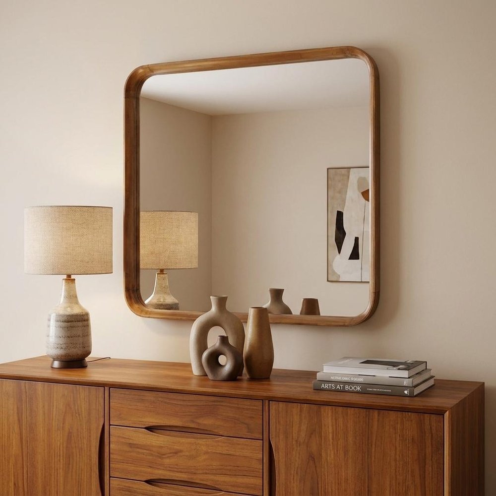 32" Brown Square Wood Framed Accent Mirror HomeRoots