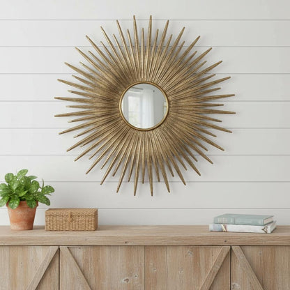 28" Gold Sunburst Iron Framed Accent Mirror HomeRoots