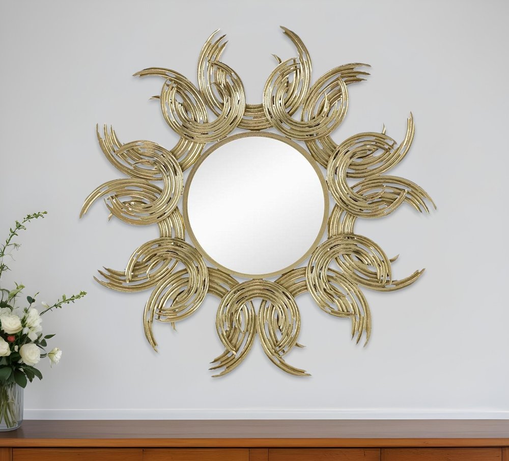 37" Gold Abstract Sunburst Iron Framed Accent Mirror HomeRoots