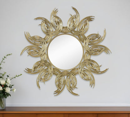 37" Gold Abstract Sunburst Iron Framed Accent Mirror HomeRoots