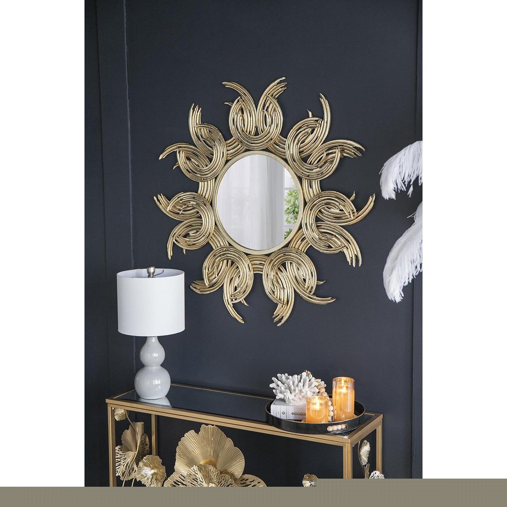 37" Gold Abstract Sunburst Iron Framed Accent Mirror HomeRoots