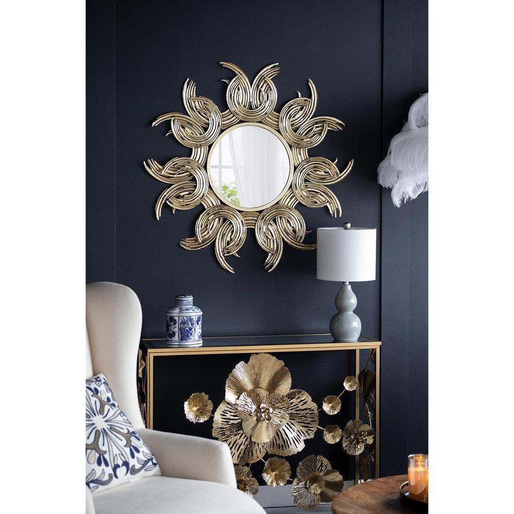 37" Gold Abstract Sunburst Iron Framed Accent Mirror HomeRoots