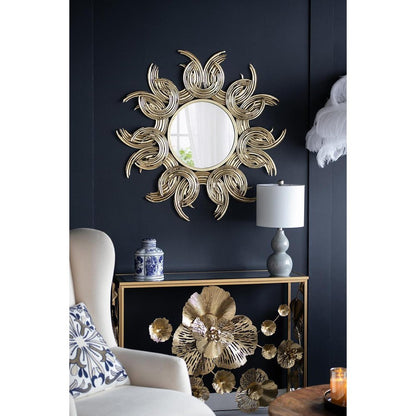 37" Gold Abstract Sunburst Iron Framed Accent Mirror HomeRoots