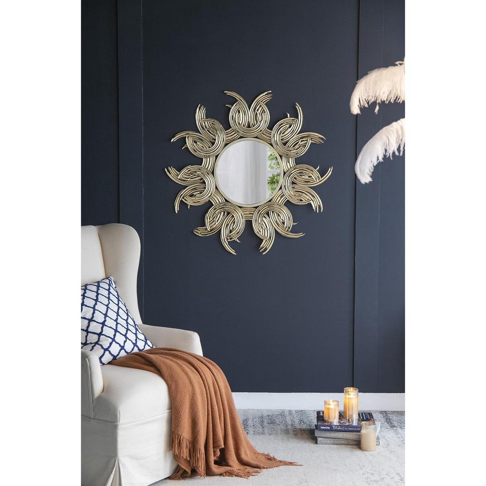 37" Gold Abstract Sunburst Iron Framed Accent Mirror HomeRoots