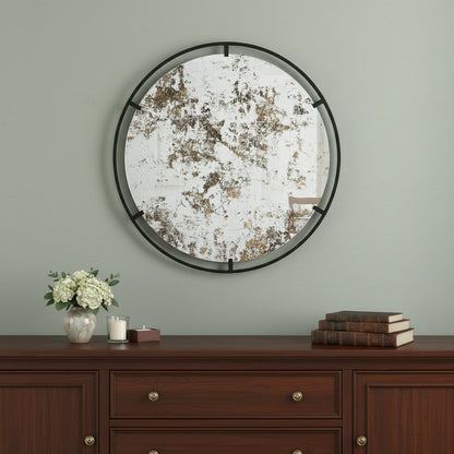 32" Black Round Iron Framed Accent Mirror HomeRoots