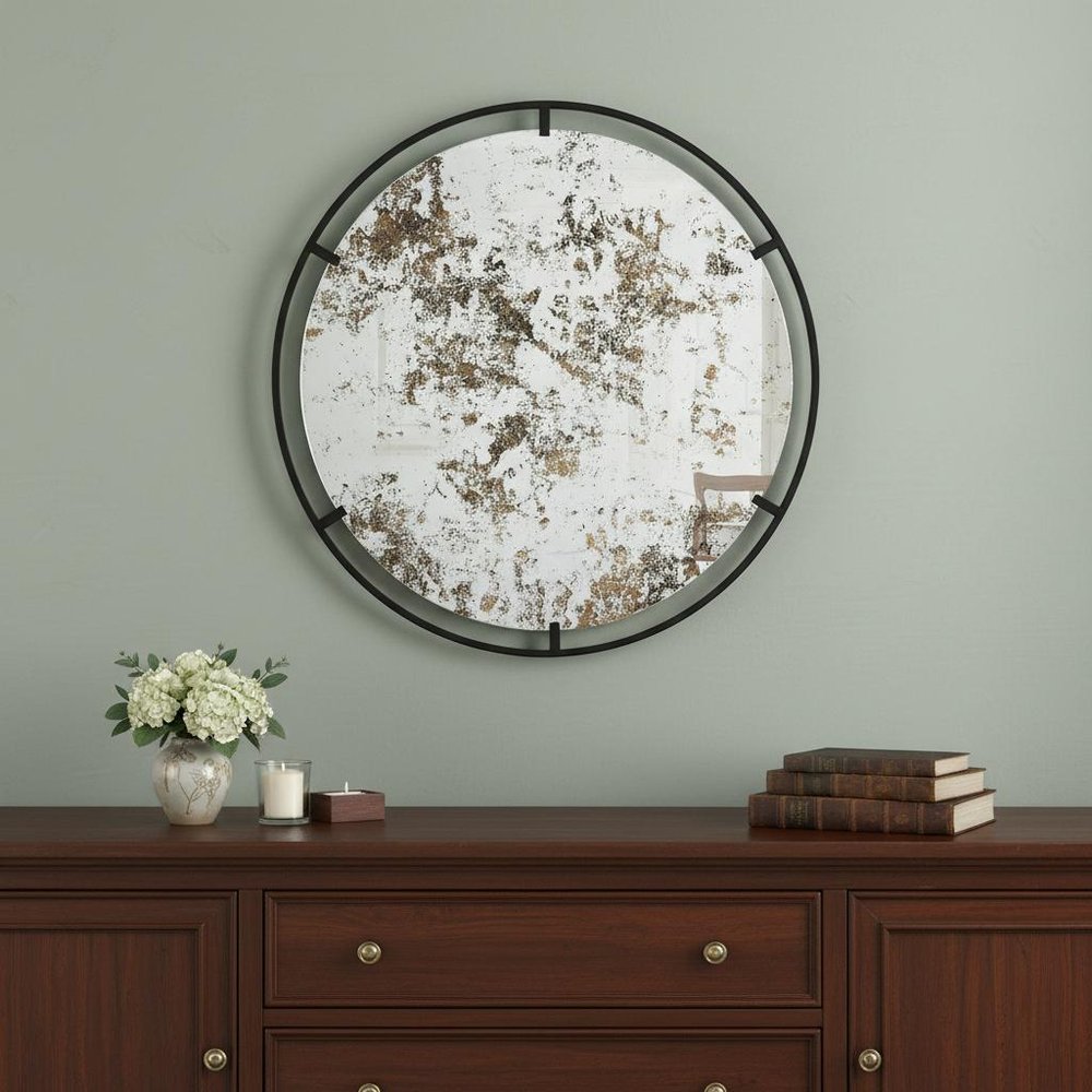 32" Black Round Iron Framed Accent Mirror HomeRoots