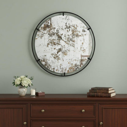32" Black Round Iron Framed Accent Mirror HomeRoots