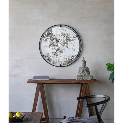 32" Black Round Iron Framed Accent Mirror HomeRoots