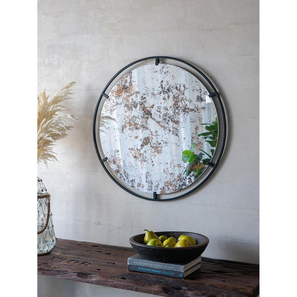32" Black Round Iron Framed Accent Mirror HomeRoots