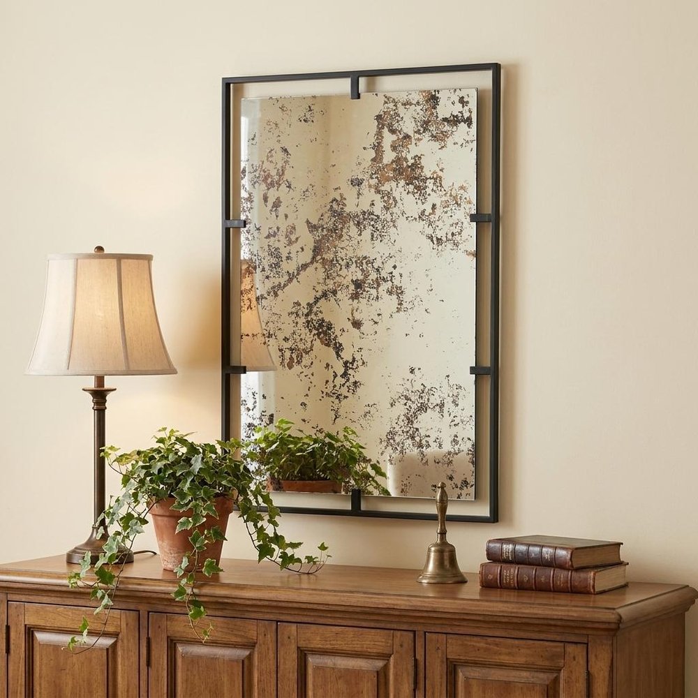 32" Black Iron Framed Antiqued Glass Accent Mirror HomeRoots