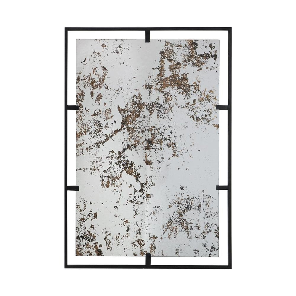 32" Black Iron Framed Antiqued Glass Accent Mirror HomeRoots
