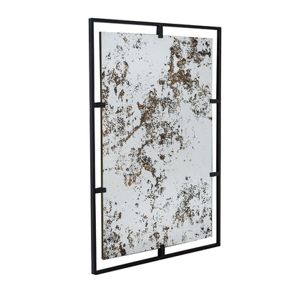 32" Black Iron Framed Antiqued Glass Accent Mirror HomeRoots