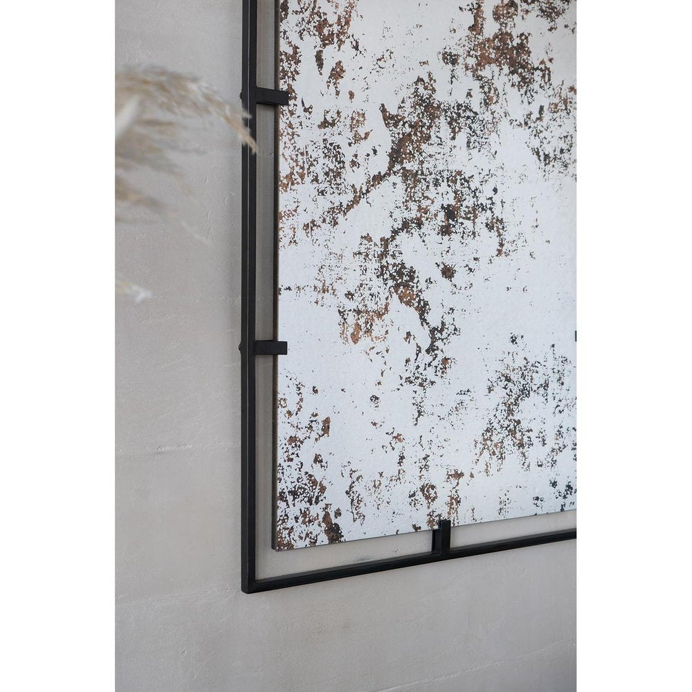 32" Black Iron Framed Antiqued Glass Accent Mirror HomeRoots
