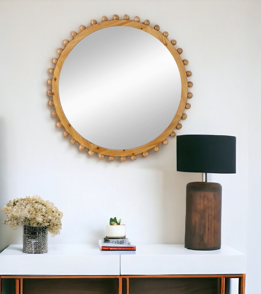 34" Brown Abstract Wood Framed Accent Mirror HomeRoots