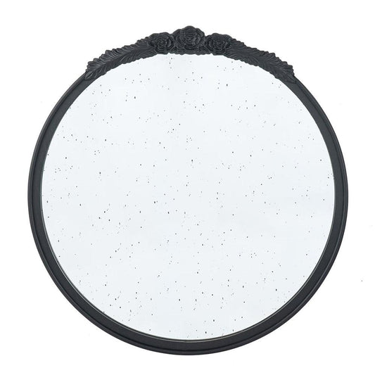 30" Black Crowned Top Antiqued Glass Round Framed Accent Mirror HomeRoots
