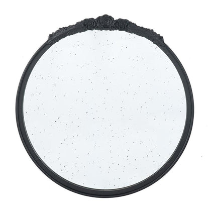 30" Black Crowned Top Antiqued Glass Round Framed Accent Mirror HomeRoots