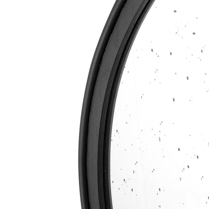 30" Black Crowned Top Antiqued Glass Round Framed Accent Mirror HomeRoots