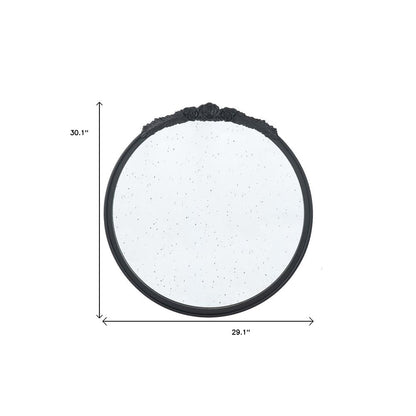 30" Black Crowned Top Antiqued Glass Round Framed Accent Mirror HomeRoots