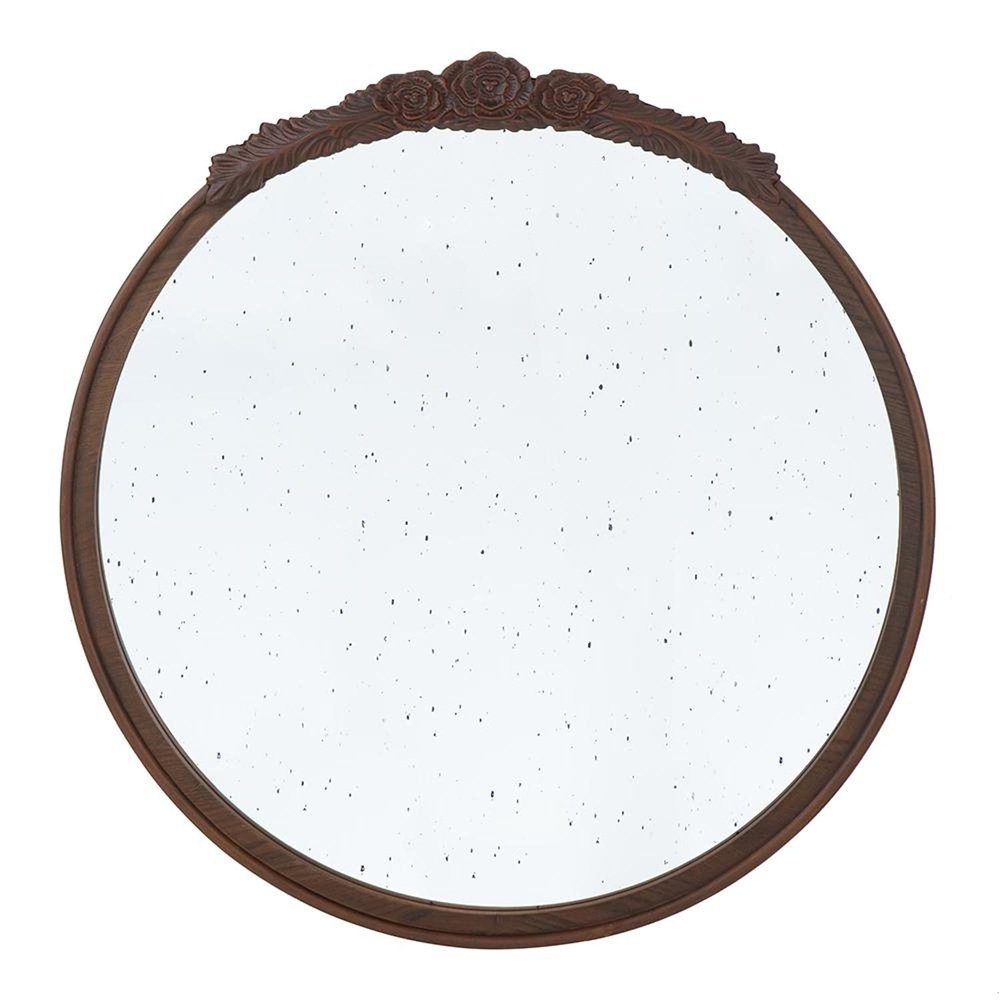 30" Brown Crowned Top Antiqued Glass Framed Accent Mirror HomeRoots