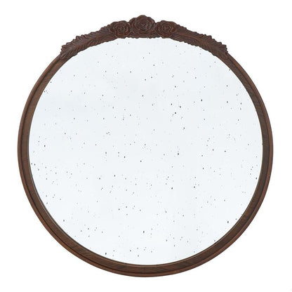 30" Brown Crowned Top Antiqued Glass Framed Accent Mirror HomeRoots
